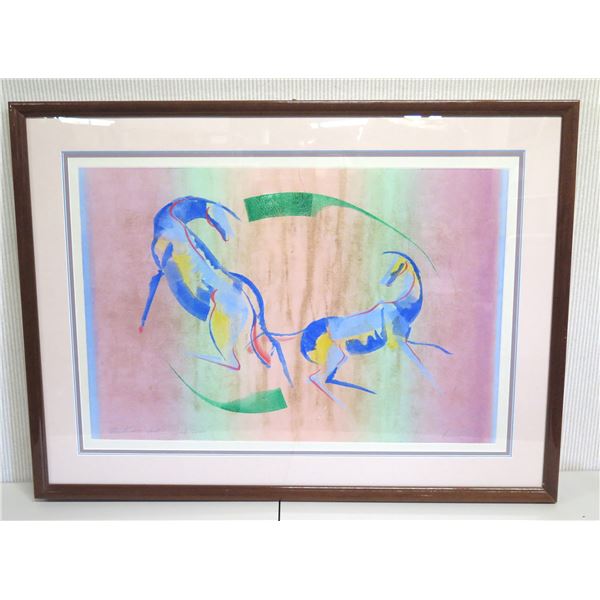 Large Original Watercolor/Mixed Media, Abstract Horse, Signed by Artist, Framed 46" x 34.5"