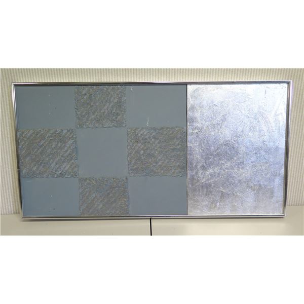 Metallic Abstract Textured Painting on Canvas, Framed 32" x 16" (frame size)