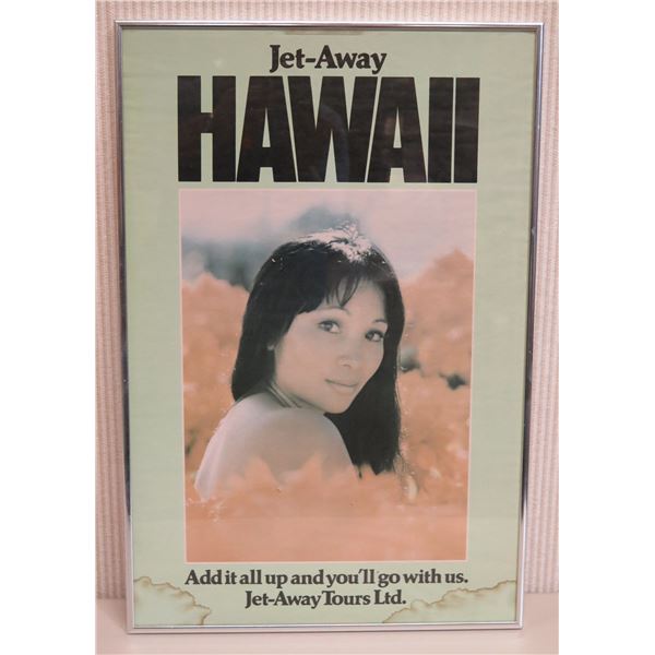 Jet-Away Hawaii Print, Framed 15"x23" (water damage)