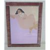 Image 1 : Glass-Framed Print by Pegge Hopper, Original Signature, Woman w/ Fan 10" x 13.5"