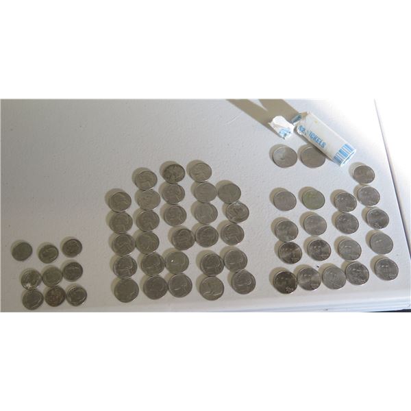 Qty Approx. 55+ Coins: Roosevelt Dimes, Jefferson Nickels, etc