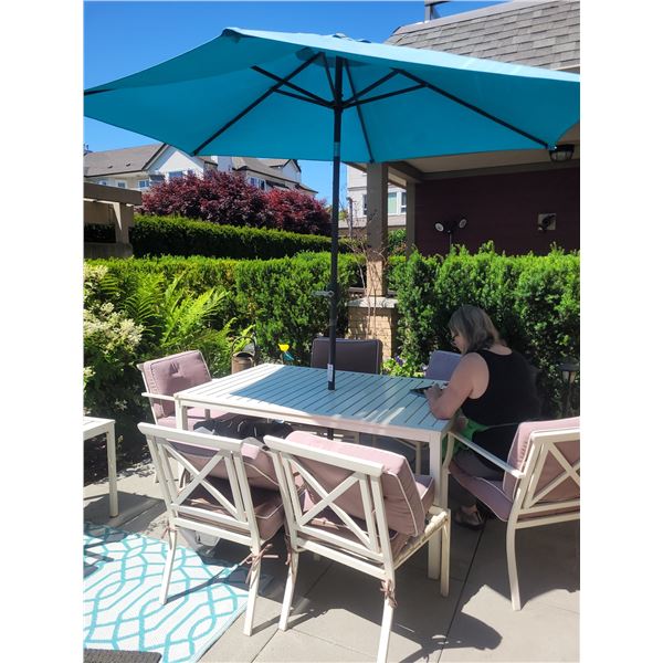 Metal Slatted Dining Table & Chairs