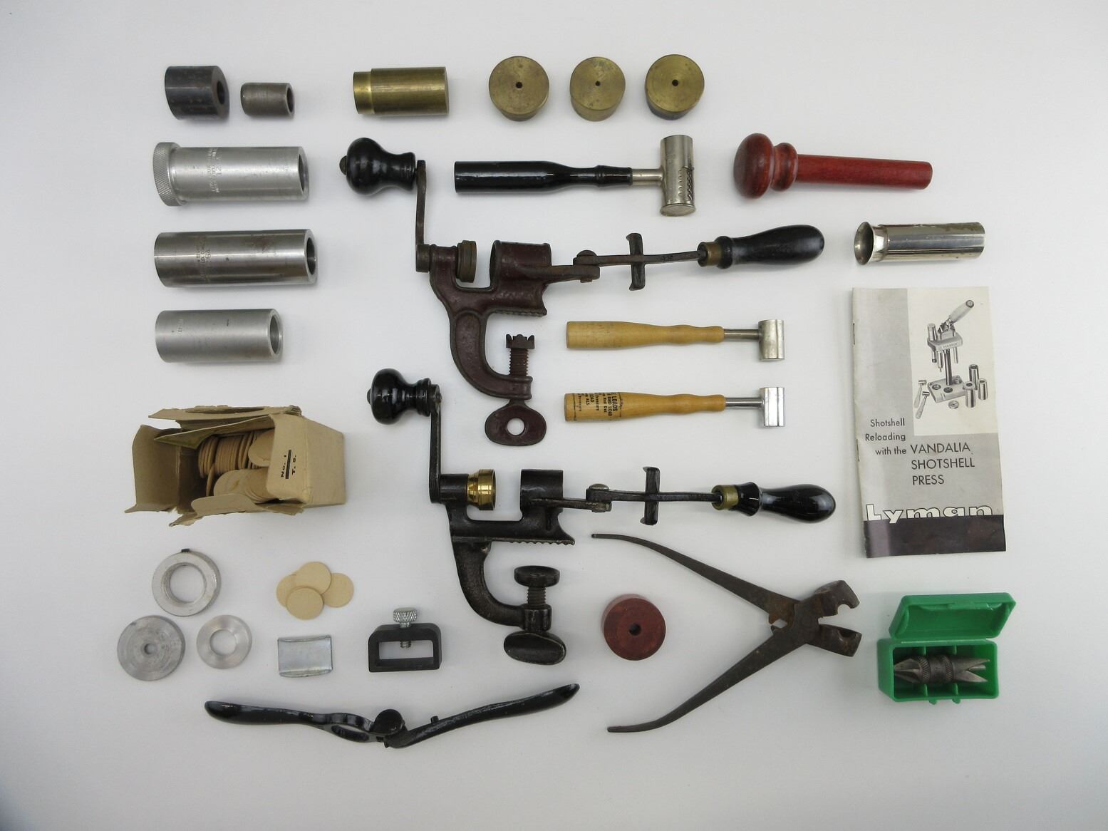 ASSORTED VINTAGE 12 GAUGE SHOT SHELL HAND LOADING TOOLS, ETC. LOT