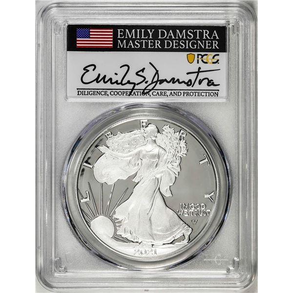 2021-S Type 2 $1 American Silver Eagle Coin PCGS PR70DCAM Emily Damstra Signature FS