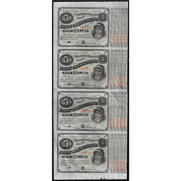 Uncut Sheet of (4) State of Louisiana Baby Bond Obsolete Notes