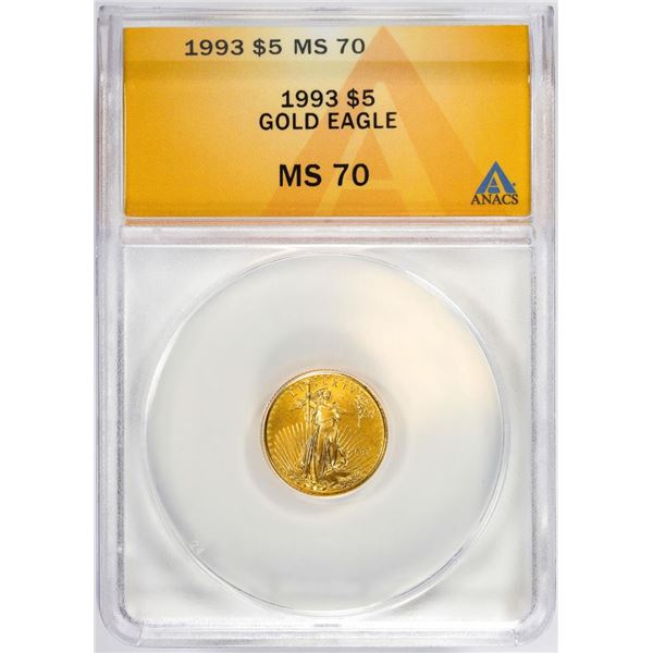 1993 $5 American Gold Eagle Coin ANACS MS70