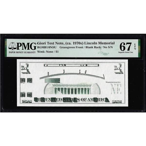 Circa 1970's Lincoln Memorial Giori Test Note PMG Superb Gem Uncirculated 67EPQ