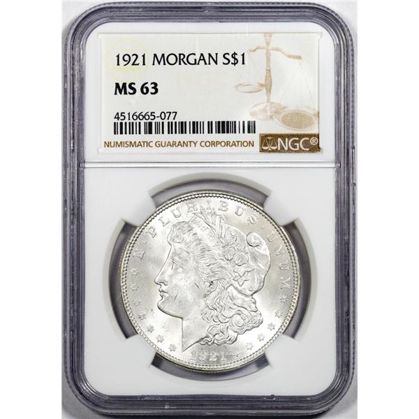 1921 $1 Morgan Silver Dollar Coin NGC MS63