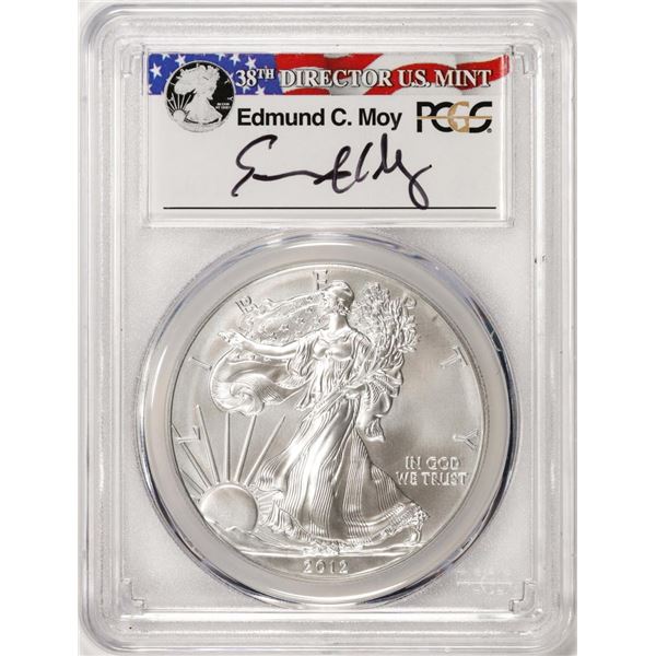 2012-W $1 Burnished American Silver Eagle Coin PCGS SP70 Edmund C. Moy Signature