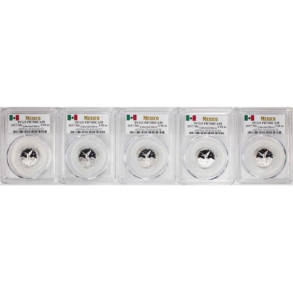 Lot of (5) 2017-Mo Mexico Proof 1/10 oz Silver Libertad Coins PCGS PR70DCAM