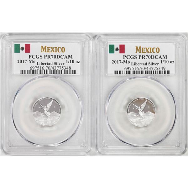 Lot of (2) 2017-Mo Mexico Proof 1/10 oz Silver Libertad Coins PCGS PR70DCAM