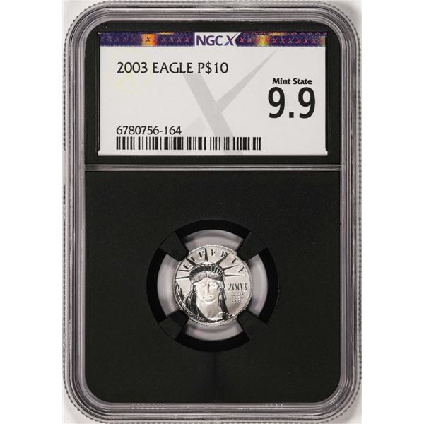 2003 $10 Platinum American Eagle Coin NGCX Mint State 9.9