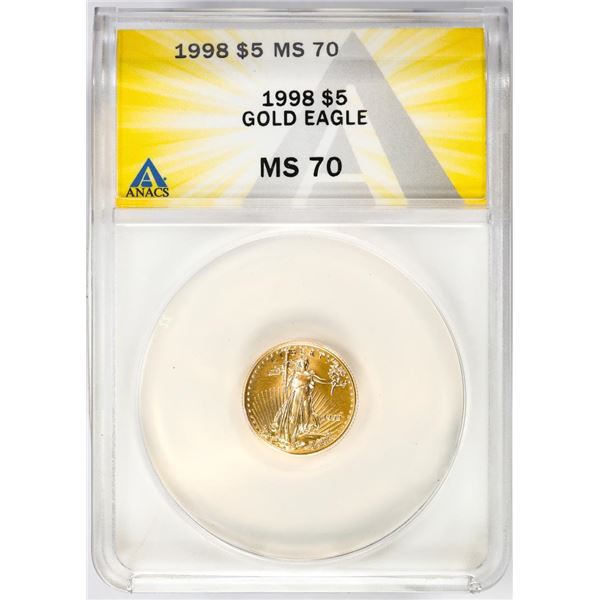 1998 $5 American Gold Eagle Coin ANACS MS70
