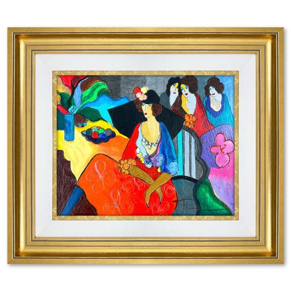 Itzchak Tarkay (1935-2012) "Gossip" Original Mixed Media on Board