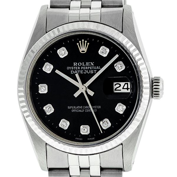 Rolex Mens Stainless Steel Diamond Datejust Wristwatch