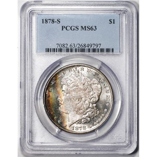 1878-S $1 Morgan Silver Dollar Coin PCGS MS63 Amazing Toning