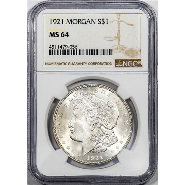 1921 $1 Morgan Silver Dollar Coin NGC MS64