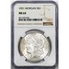 Image 2 : 1921 $1 Morgan Silver Dollar Coin NGC MS64