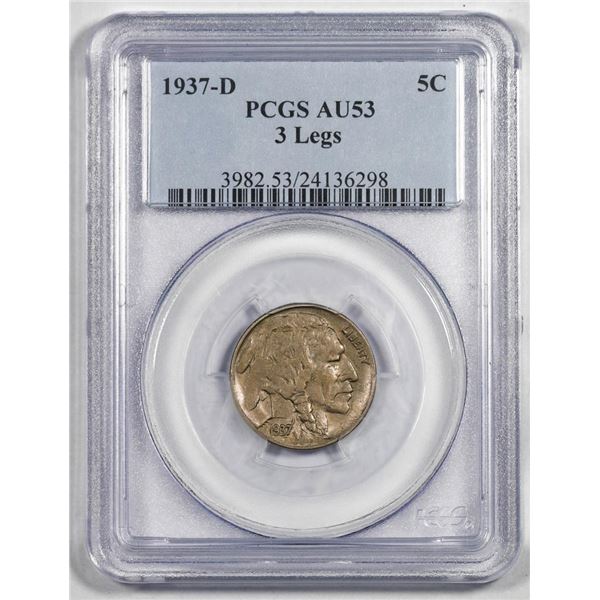 1937-D 3 Legs Buffalo Nickel Cent Coin PCGS AU53