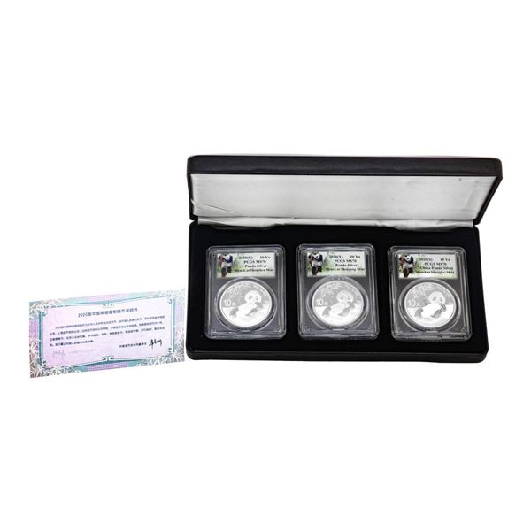 2020 China 10 Yuan Silver Panda (3) Coin Set PCGS MS70 Shenyang Mint w/COA