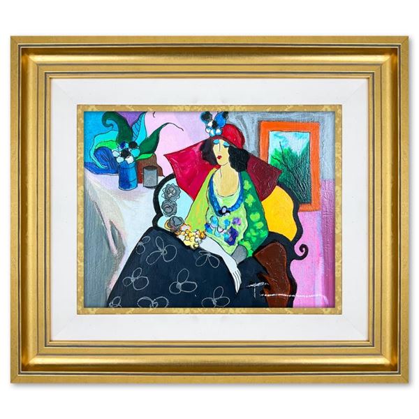 Itzchak Tarkay (1935-2012) "Red Hat" Original Mixed Media on Board