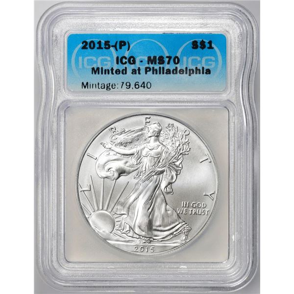 2015-(P) $1 American Silver Dollar Coin ICG MS70 Philadelphia