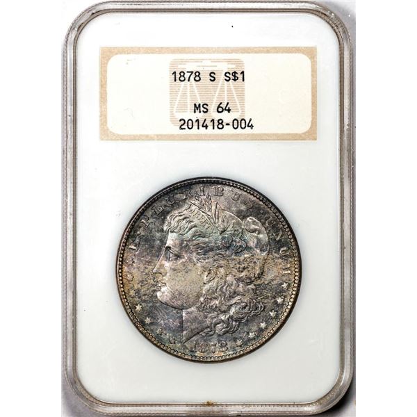1878-S $1 Morgan Silver Dollar Coin NGC MS64 Great Toning Old Fatty Holder