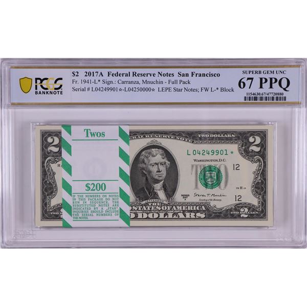 Pack of 2017A $2 Federal Reserve STAR Notes SF Fr.1941-L* PCGS Superb Gem UNC 67PPQ