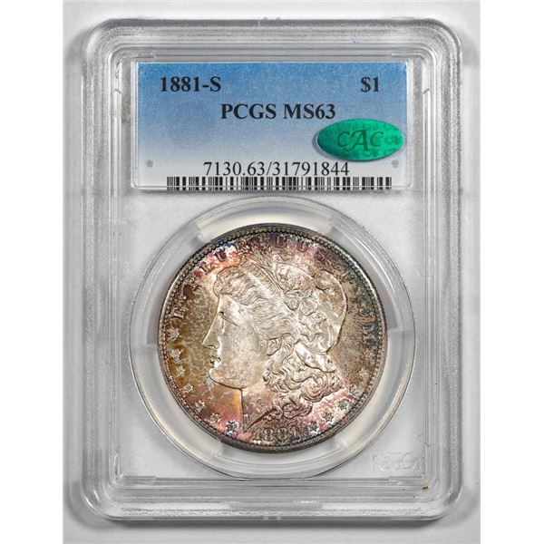 1881-S $1 Morgan Silver Dollar Coin PCGS MS63 Great Toning CAC