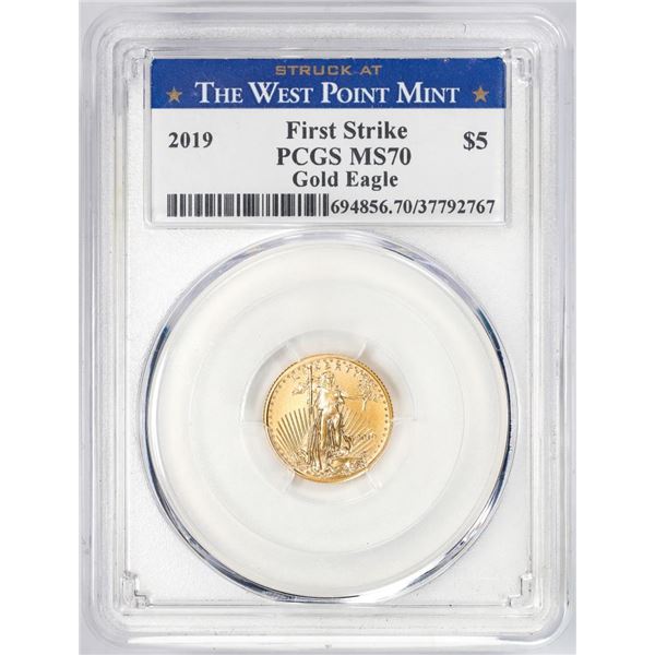 2019 $5 American Gold Eagle Coin PCGS First Strike West Point Mint