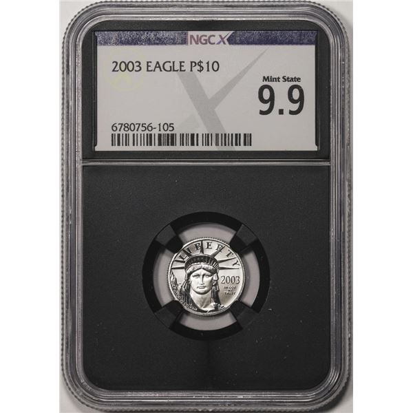2003 $10 Platinum American Eagle Coin NGCX Mint State 9.9