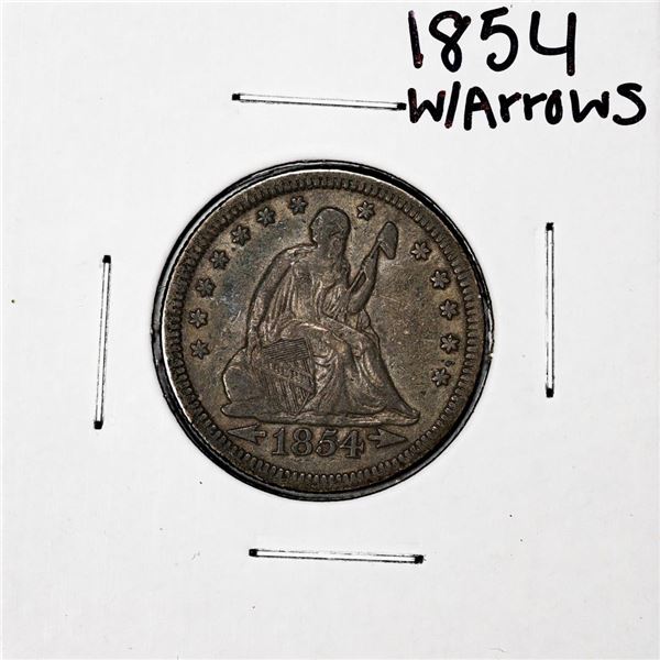 1854 w/Arrow Seated Liberty Quarter Coin
