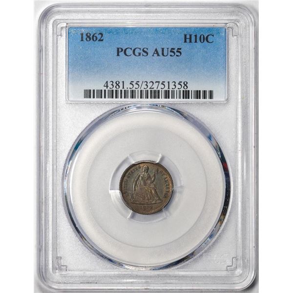 1862 Seated Liberty Half Dime Coin PCGS AU55 Nice Toning
