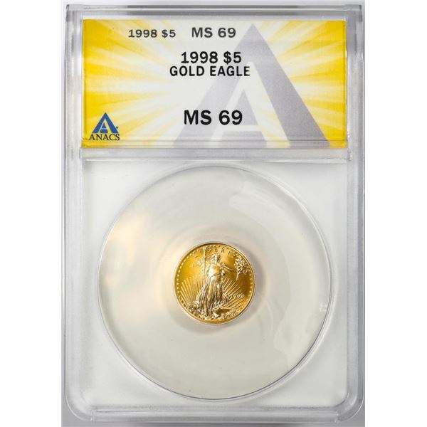 1998 $5 American Gold Eagle Coin ANACS MS69