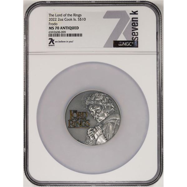2022 Cook Islands $10 The Lord of the Rings Frodo 2oz Silver Coin NGC MS70 Antiqued