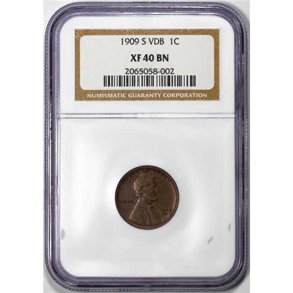 1909-S VDB Lincoln Wheat Cent Coin NGC XF40BN