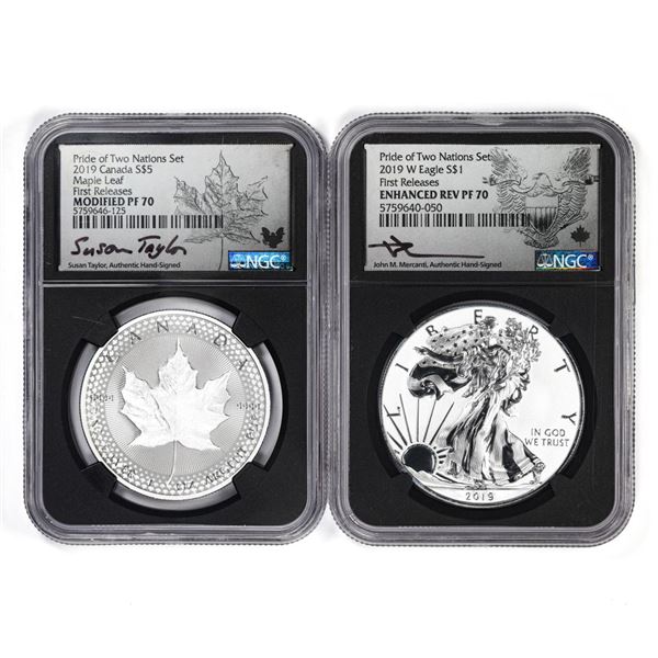 2019 Pride of Two Nations (2) Coin Proof Silver Eagle & Maple Leaf Set NGC PF70/Rev PF70