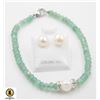 #83-NATURAL  AVENTURINE & PEARL BRACELET & EARRING