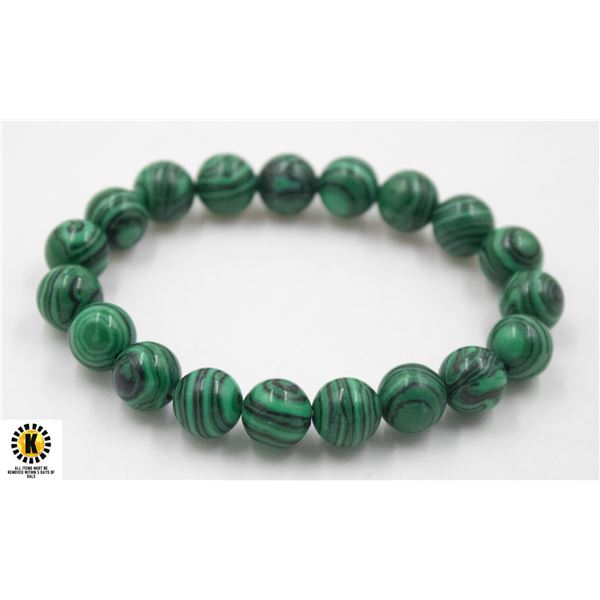 #92-GREEN MALACHITE BARCELET 10MM/ 7.5"