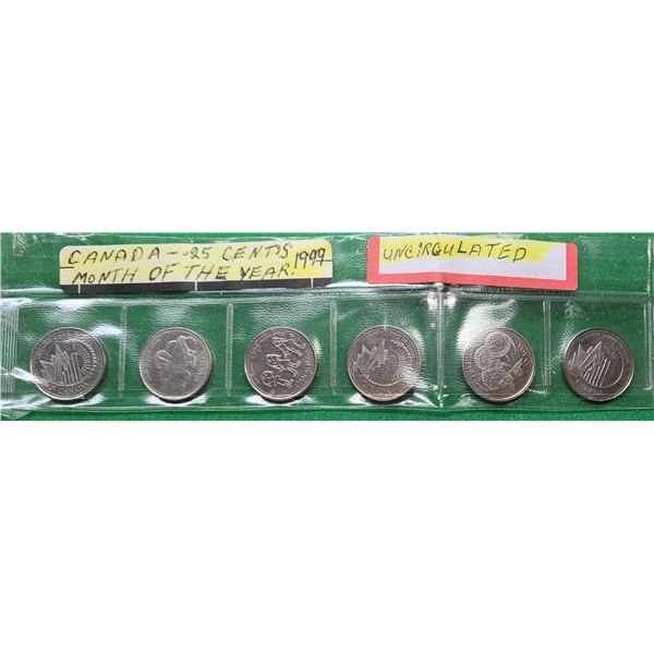 8) LOT OF 6 CANADIAN 1999 MONTH OF THE YEAR QUARTE