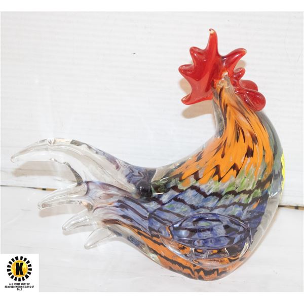 LARGE HEAVY ART GLASS ROOSTER