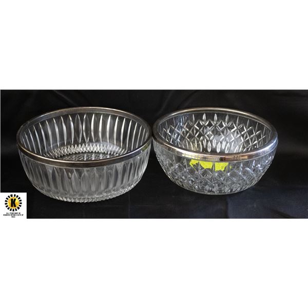 SILVER TRIMMED CUT CRYSTAL BOWLS