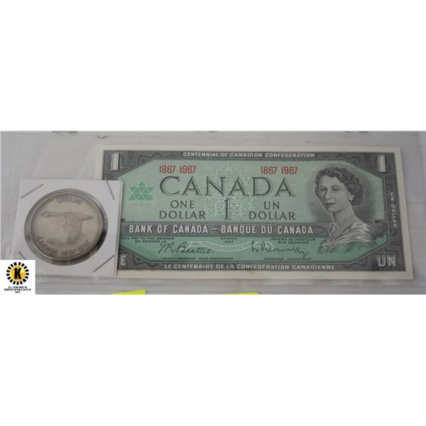 1867/1967 CANADAIN $1.00 COIN (SILVER) &