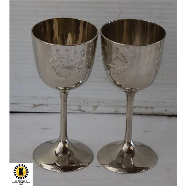 SILVER PLATE ETCHED WINE GLASSES