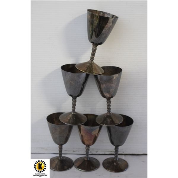 SILVER PLATE WINE GLASSES CUT STEMS