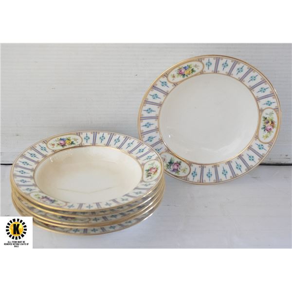 JAMES AND SONS PORCELAIN SOUP BOWL GOLD TRIM