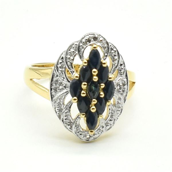 BZ1821-151 GOLD PLATED SAPPHIRE WHITE TOPAZ RING