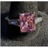 Image 1 : 13)  SQUARE CUT PINK CZ RING WITH CLEAR CZ BAGETTE
