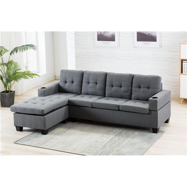 NEW GREY FABRIC REVERSIBLE L-SHAPE SECTIONAL