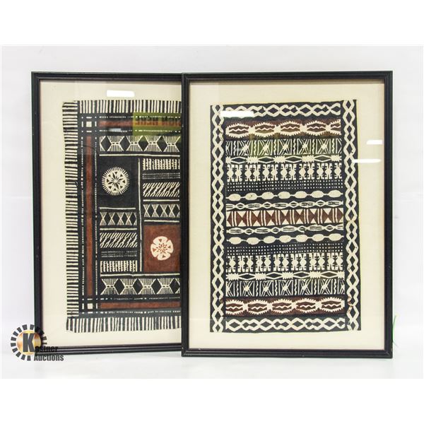 FRAMED TAPA CLOTH NATIVE DESIGN FROM FIJI 2PC LOT